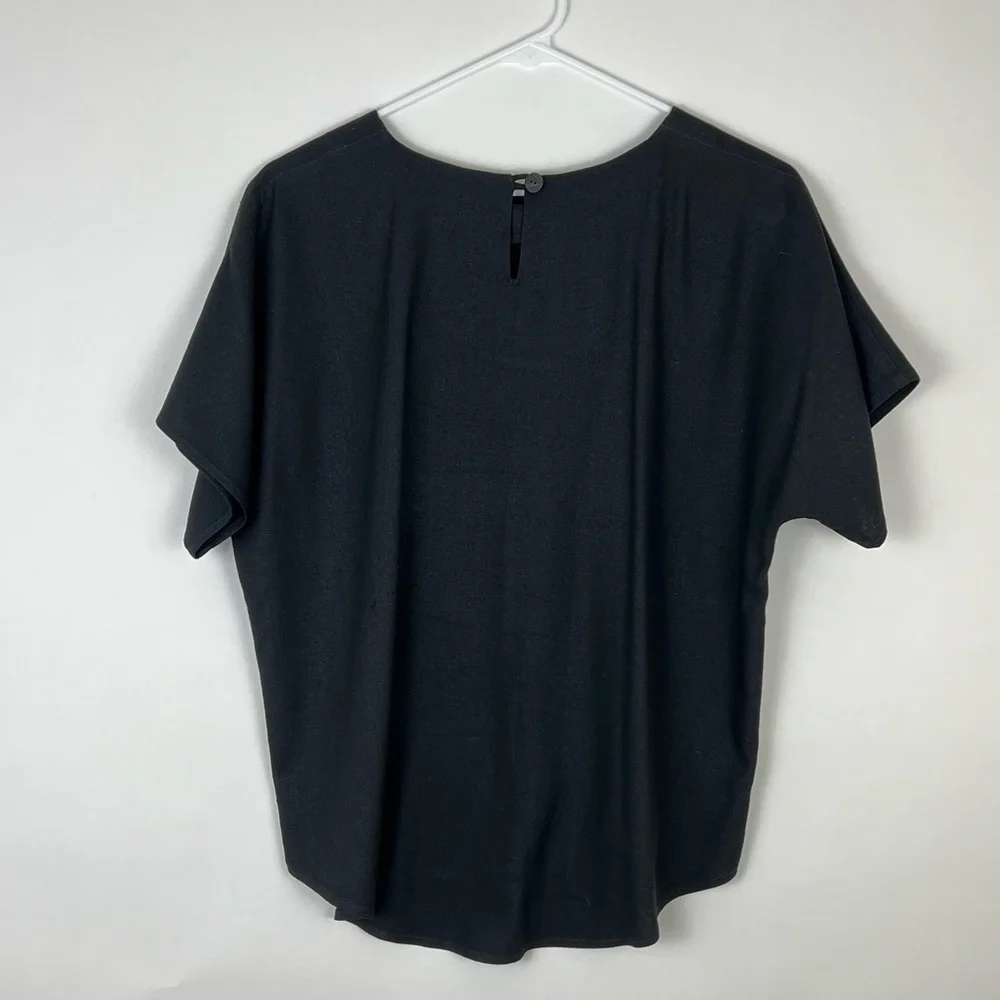 Pastorale silk short sleeve blouse black M - Picture 2 of 9